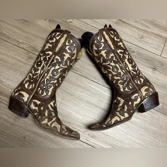 Brown and Cream Charlie 1 Horse Western Cowboy Boots - Picture 1 of 10